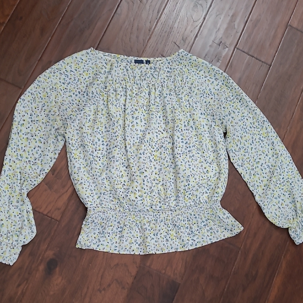 Kaari Blue Colorful Abstract Polka-dot Blouse size Large